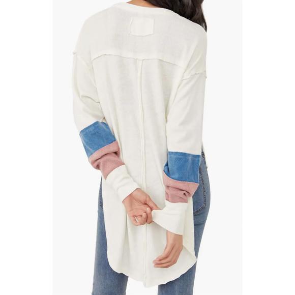 NEW FREE PEOPLE women's goalie tee top in ivory combo - Picture 3 of 3